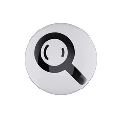 black magnifying glass on white glossy internet button in transparent