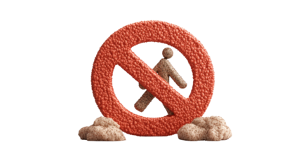 Dog standing in front of a no sign with a clear message about prohibited actions isolated on transparent background..