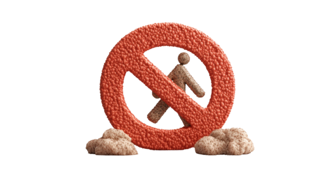 Dog standing in front of a no sign with a clear message about prohibited actions isolated on transparent background.. - Powered by Adobe