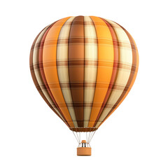 Naklejka premium A vibrant hot air balloon with an orange and brown plaid pattern, floating against the clear sky, isolated on a transparent background. png