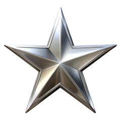 Sleek and silver shiny star isolated on transparent background