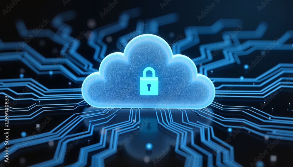 Poster secure digital data storage in cloud network, futuristic concept
