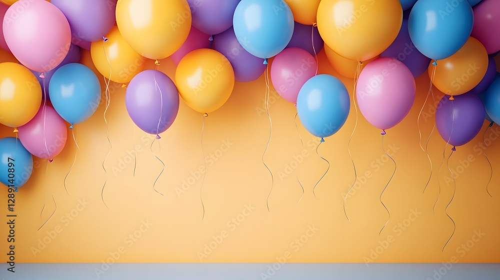 Poster bright and vibrant arrangement of multicolored balloons clustered together creating a cheerful and j