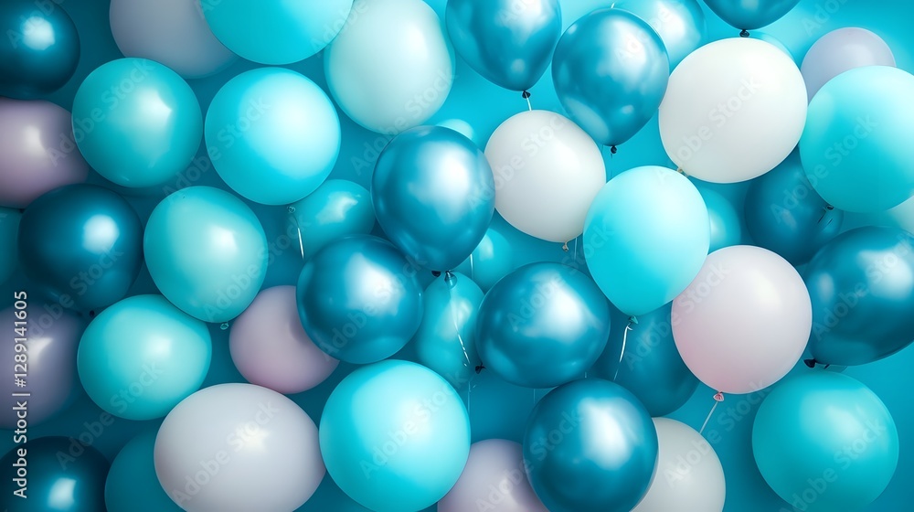 Poster floating teal and turquoise spheres suspended in a serene underwater inspired abstract background th