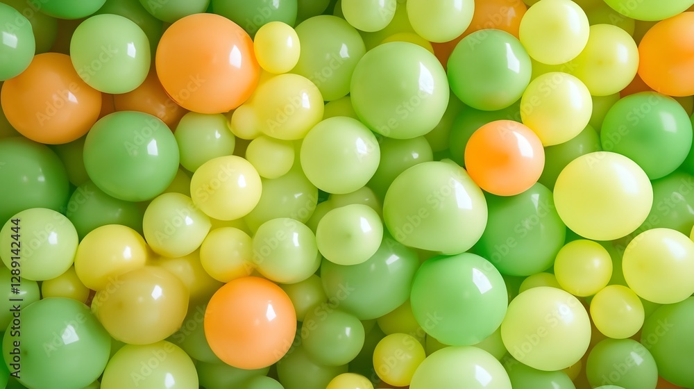 Poster colorful and vibrant abstract background with floating balls and spheres in a playful festive and mo