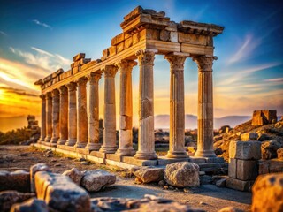 Obraz premium Tilt-Shift Photography: Ancient Greek Temple Ruins, Side, Turkey - Close-up Columns