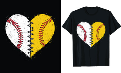 Baseball and Softball Heart with Stitching T-Shirt Design