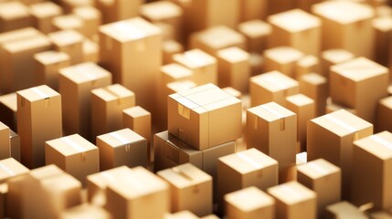 Fototapeta premium Brown Cardboard Boxes Piled in a Warehouse Environment
