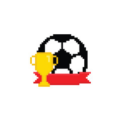 Fototapeta premium pixel football trophy icon vector pixel art football soccer competition champion winner for 8 bit game