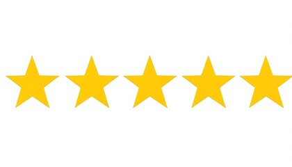Five Identical Yellow Stars Aligned Horizontally On White Background