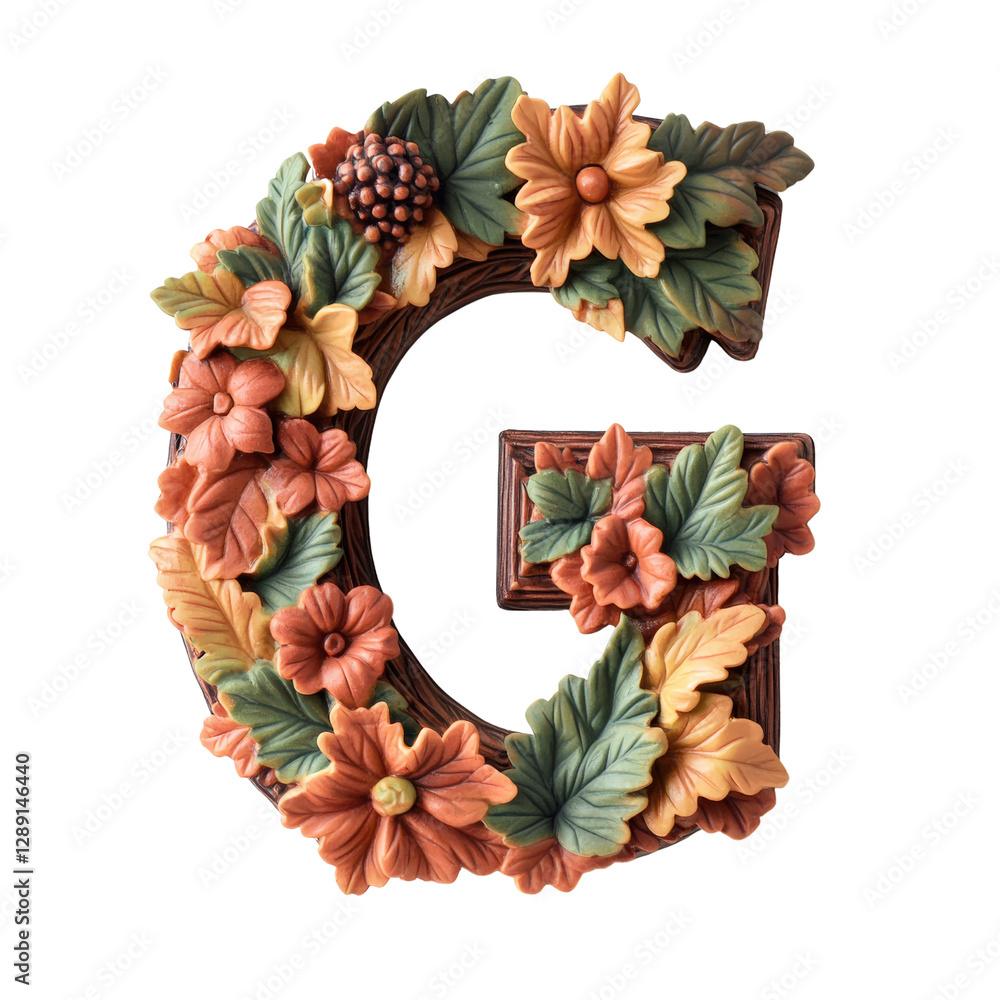 Poster decorative letter adorned with flowers and leaves in an artistic design suitable for various creativ