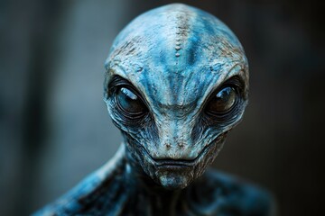 Mysterious alien figure with distinct features and an intriguing expression