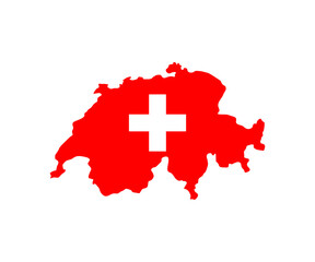 Obraz premium Flag and map of Switzerland. Switzerland border boundary country shape nation national illustration on transparent background PNG. 