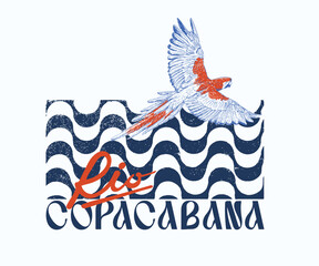 Rio Copacabana beach vacation vector design, Retro vintage Brazilian summer beach artwork for t shirt, poster, sticker, graphic print