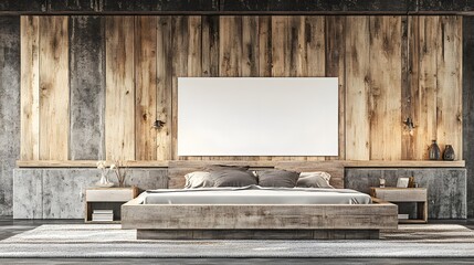 Contemporary Minimalist Bedroom Featuring Wooden Wall Design and Simple Furnishings in Neutral Tones