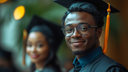 Fototapeta premium A photo of a college graduate and his teacher. The graduate and his friends.