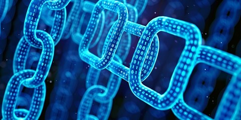  Glowing Blue Digital Chains Representing Blockchain Technology