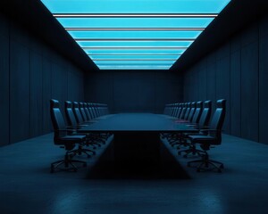 Hightech minimalist government conference room with holographic displays
