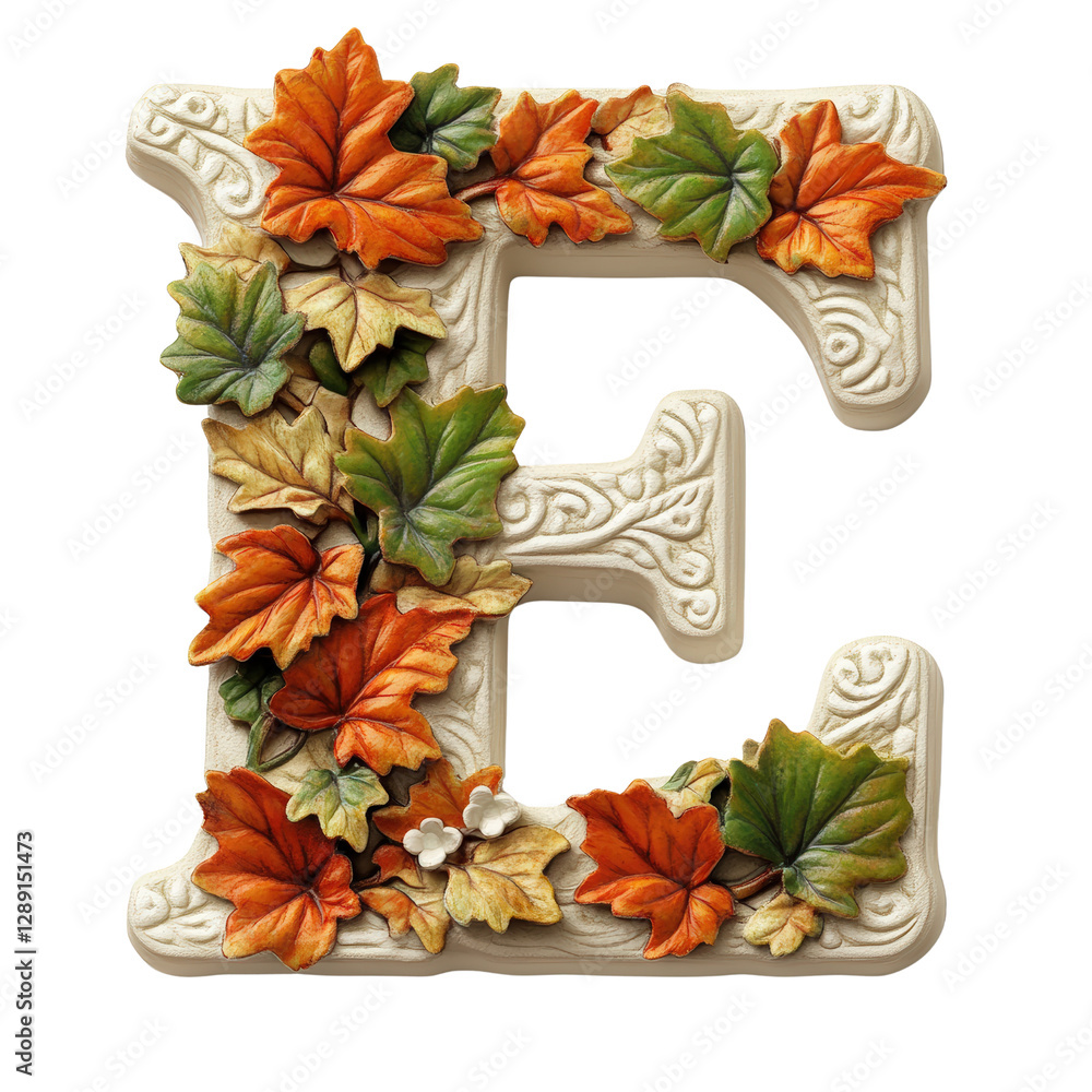Poster decorative letter design featuring leaves intertwined with elegant foliage elements in a creative co