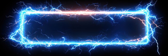 Electric Energy Rectangular Frame Glowing Plasma Border for Digital Design