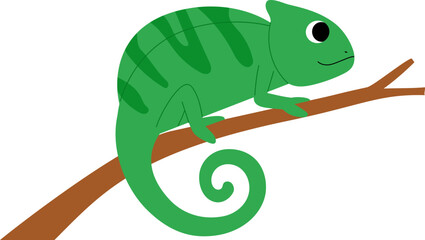 funny green chameleon cartoon on a branch illustration
