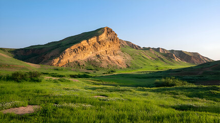Fototapeta premium Golden Rock Hill Landscape In Sunny Day
