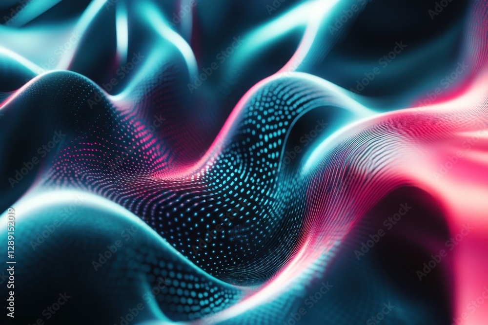 Poster digital waves create a mesmerizing pattern of light and color in a futuristic setting