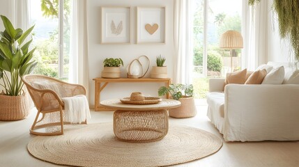 Bright and Stylish Living Room with Natural Light and Elegant Furniture Design