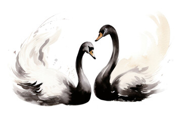 PNG Chinese swan painting animal bird.