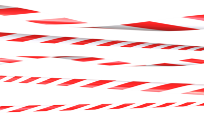 Red and white caution tape waving on a transparent background