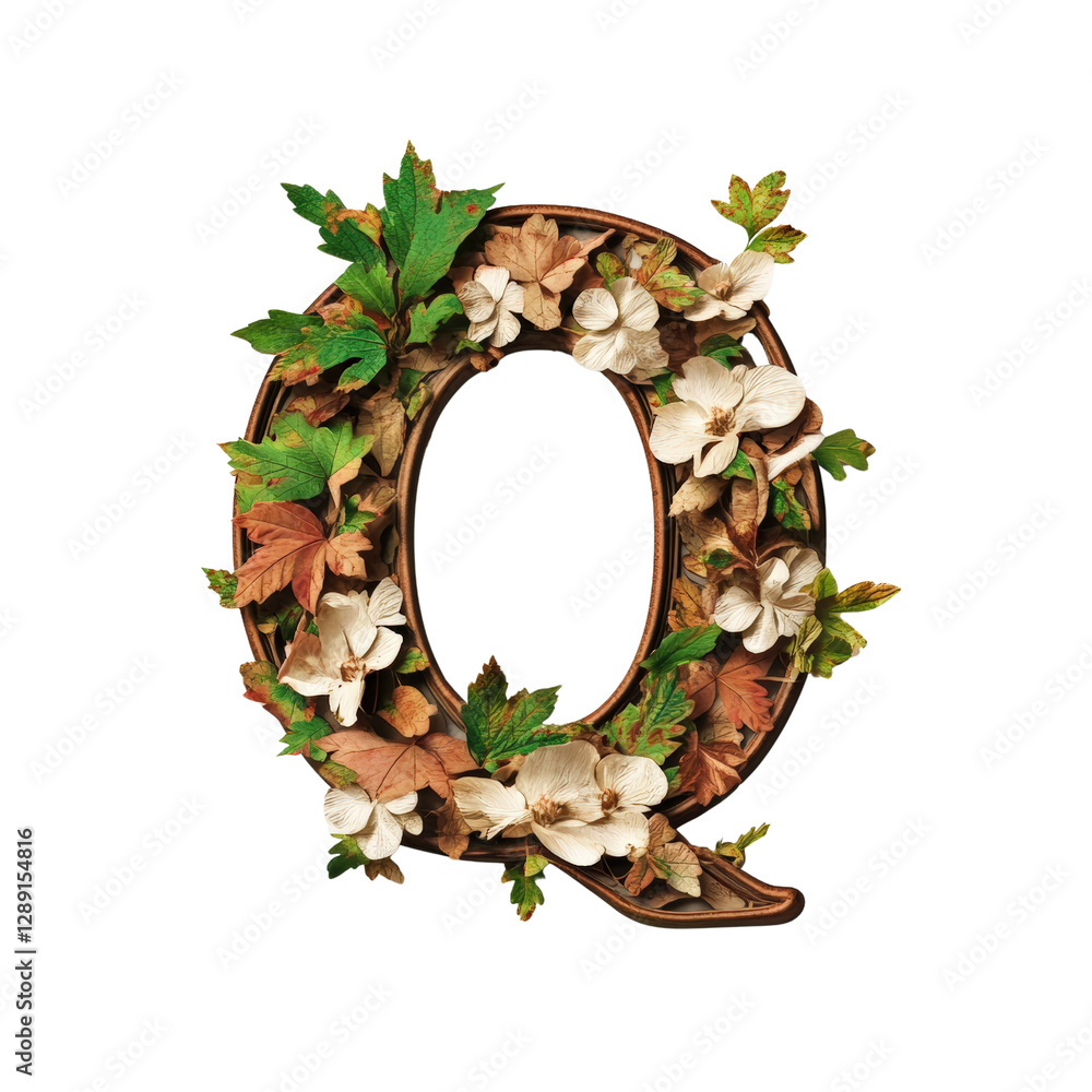 Poster wreath made of green leaves and colorful flowers arranged in a circular shape for decoration isolate