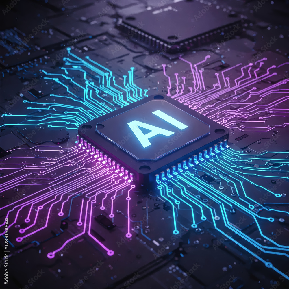 Poster ai heart: a vibrant image of a central processing unit (cpu) embedded with an ai chip. the interconn
