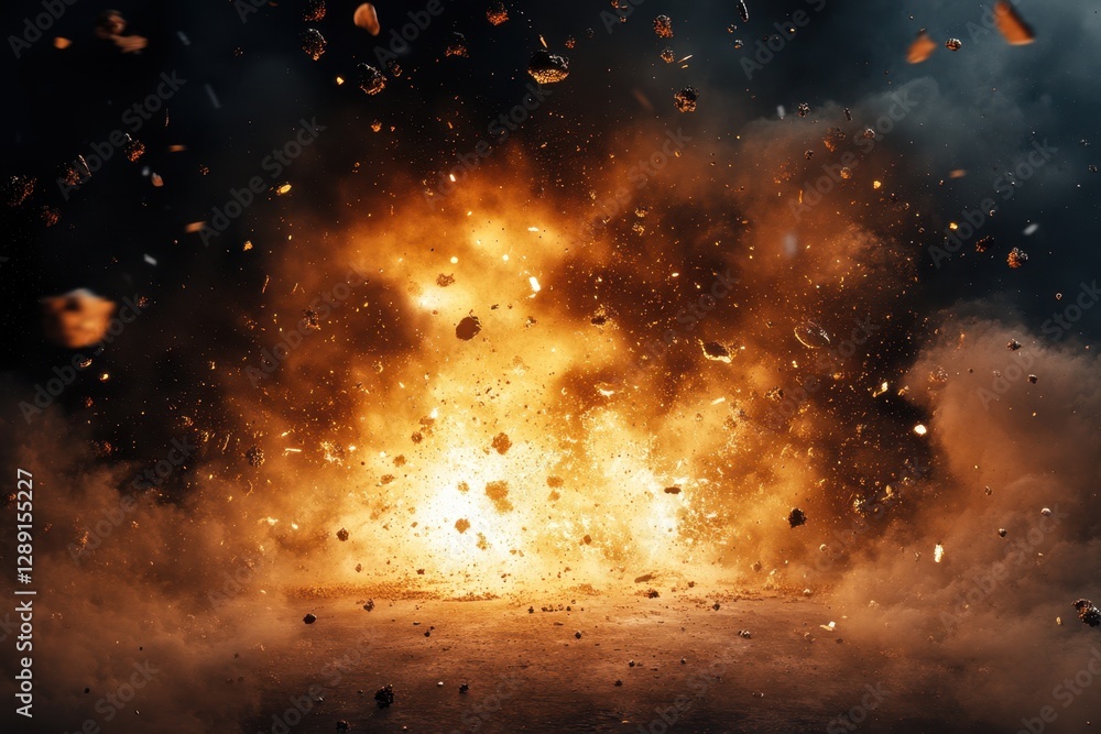 Poster explosive eruption occurs in a dark environment creating a dramatic visual display