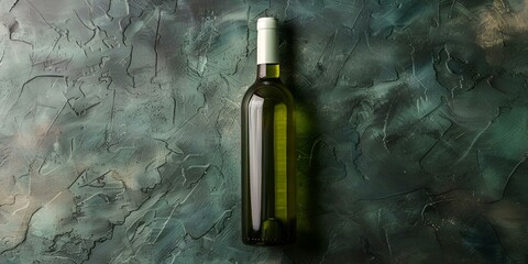 Green Glass Bottle of Olive Oil on a Textured Dark Background