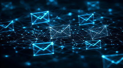 Abstract Digital Network of Glowing Blue Emails