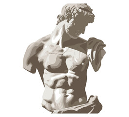 Belvedere Torso vector, classical sculpture, isolated on transparent background, ancient Greek art, antique marble statue, Renaissance inspiration, mythology, historic artwork