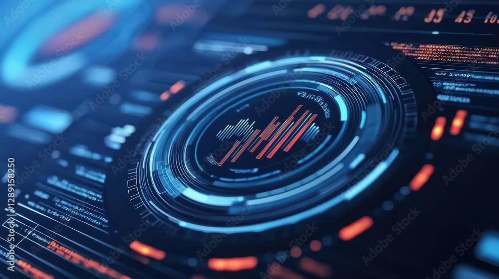 Poster futuristic digital dashboard with data charts and graph visuals