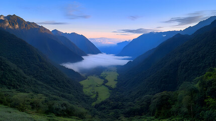 Misty Mountain Valley at Sunrise
