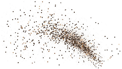 Vector black ground pepper scattered, spice flying, isolated on white, crushed pepper, seasoning, culinary ingredient, aromatic spice, food flavoring, kitchen spice, peppercorn powder