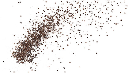 Black ground pepper scattered, spice flying, vector illustration, isolated on white, seasoning, aromatic ingredient, crushed black pepper, culinary spice, cooking, peppercorn