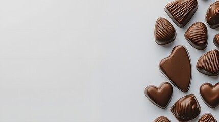 Fototapeta premium Assorted Gourmet Chocolate Hearts and Treats Arranged Elegantly on a Light Background