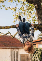 a child climbing a tree I a spring time