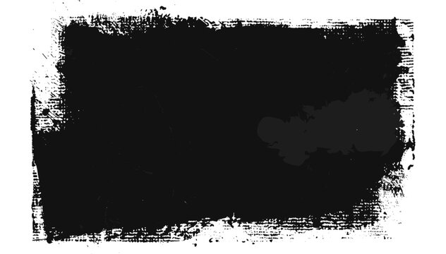 Vector black grunge rectangle background with paint roller strokes, transparent backdrop, rough brush stroke, empty space, distressed ink texture, overlay, scratch frame, art design