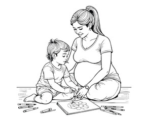Pregnant Mother Helping Child  coloring page