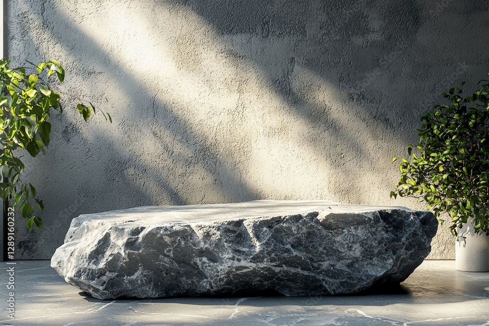 Poster rough grey stone product display platform minimalist scene natural rock background modern showroom p
