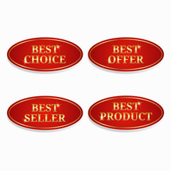 Set of red and gold oval sale stickers on a white background. Red and gold shiny sale labels.	
