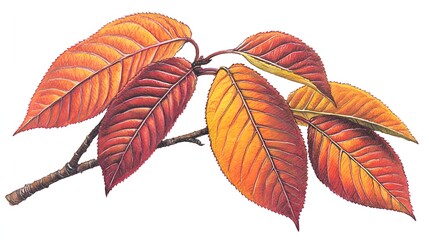 Autumn Leaves in Vivid Shades of Orange and Yellow on a Branch in Natural Setting