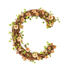 Wreath made of colorful flowers and green leaves arranged in a circular shape on a neutral background isolated on transparent background..