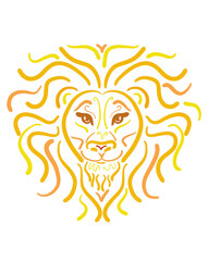 Lion head made of yellow lines on a white background