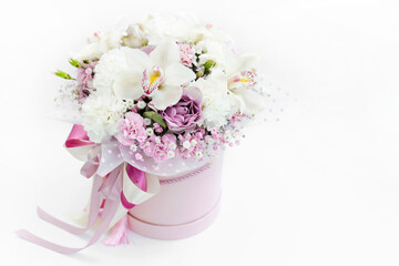 The bouquet is isolated on a white background with space for text. Banner with flowers. A gift for a beloved woman. International Women's Day. Concept of love